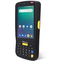 Black Newland MT65 Beluga V handheld mobile computer with 4" touchscreen, numeric keypad, and yellow accents.