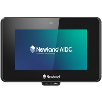 Newland NQuire 500 Skate II kiosk, black with 5" touchscreen, displaying Newland AIDC logo, front camera on top bezel.