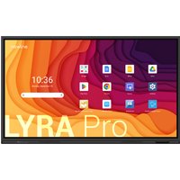 75-inch Newline interactive whiteboard with colorful app icons on screen and black frame.