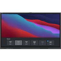 Black Newline 86" video conference monitor with slim bezel, 4K Ultra HD display, colorful interface on screen.