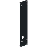 Black rectangular mounting plate with six silver screws and a circular cutout near the bottom.