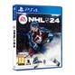 NHL 24 for PlayStation 4 features a blue case with a dynamic cover art depicting a hockey player in action, showcasing the game's title prominently at the top.