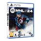 NHL 24 for PS5 features a colorful cover with a hockey player in action, showcasing vibrant blues and reds, and includes the EA Sports logo prominently displayed.