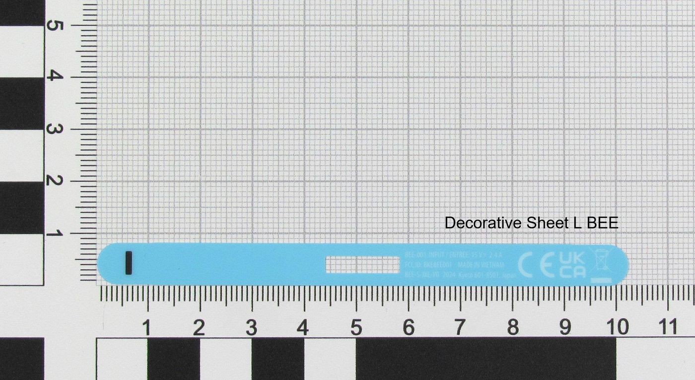 Light blue decorative sheet labeled "Decorative Sheet L BEE," featuring a grid pattern and measurement markings along the edge for precise use.