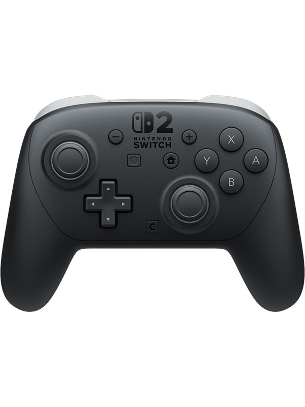 Black Nintendo Switch 2 Pro Controller featuring a sleek design, textured grips, and standard button layout including A, B, X, Y, and directional pads.