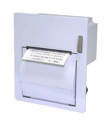 Nippon Primex NP-P2061M is a compact white panel mount printer with a roll paper output, featuring a side lever for easy paper release.