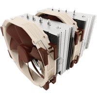 Noctua NH-D15 processor cooler, dual beige fans, silver heat sinks, 14 cm size.