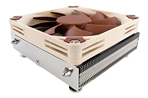 Low-profile CPU cooler featuring a beige and brown fan, aluminum fins, and a metal base, designed for Intel 1150, 1151, 1155, and 1156 sockets.