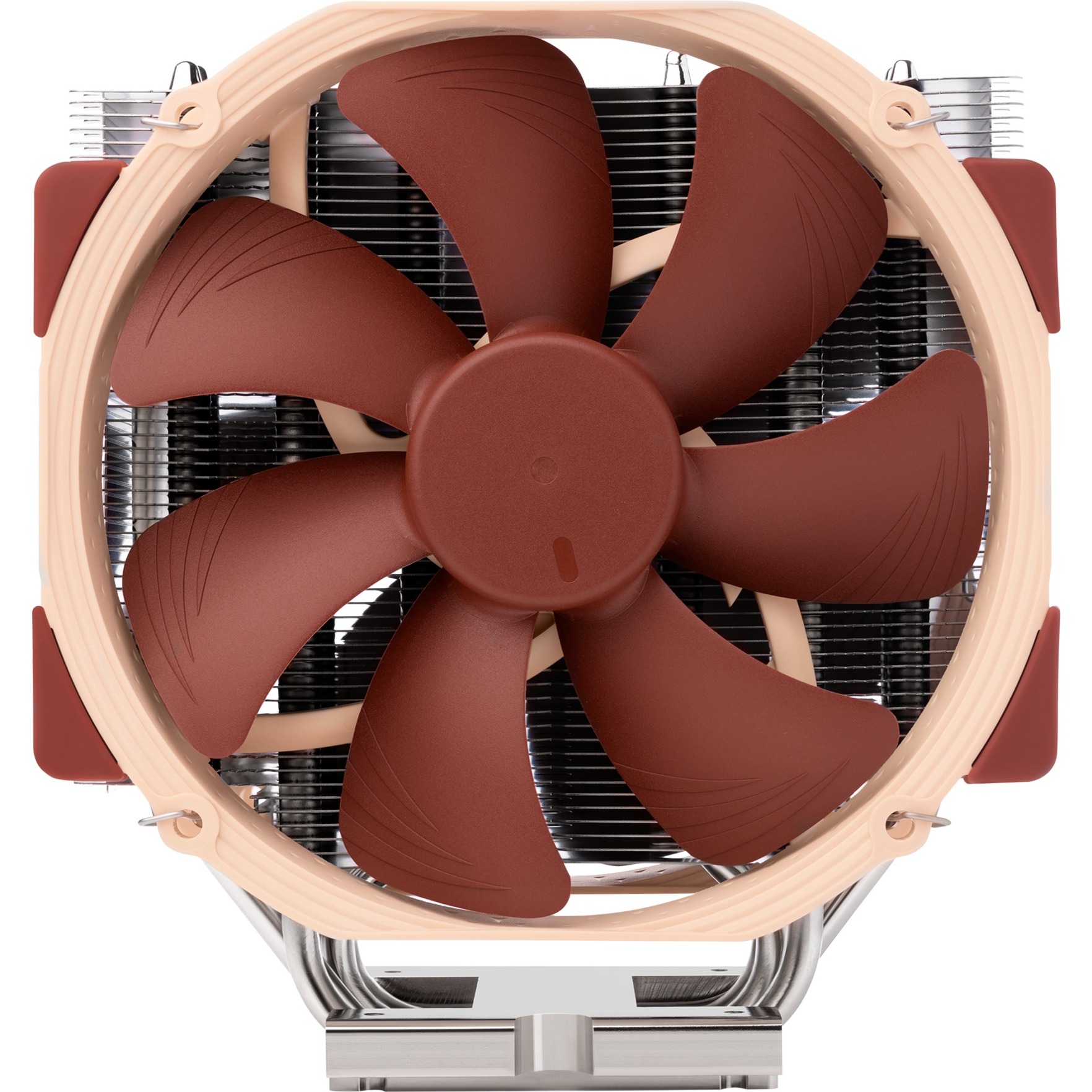 14 cm air cooler with a brown and beige color scheme, featuring a large, circular fan with five blades, aluminum fins, and a sturdy metal base for efficient heat dissipation.