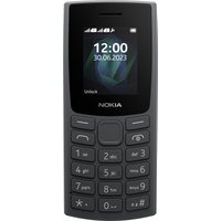 Charcoal Nokia 105 feature phone with 1.8-inch screen, numeric keypad, and compact design.