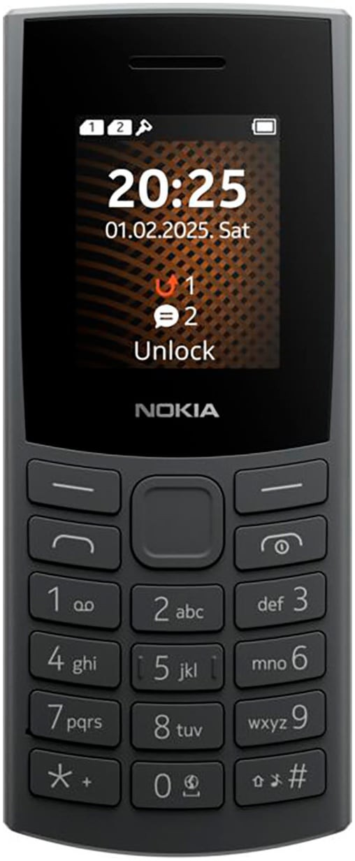 Nokia 105 4G mobile phone in black with a 1.8-inch display, physical keypad, and simple interface, featuring 128MB storage and 4G connectivity.