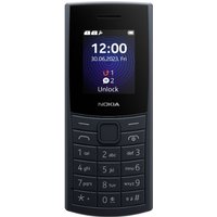 Blue Nokia 110 4G feature phone with numeric keypad, small screen, and central navigation button.