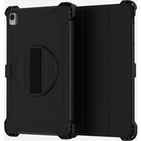 Black Nokia folio tablet case with rugged corners and circular stand for 10.4-inch device.