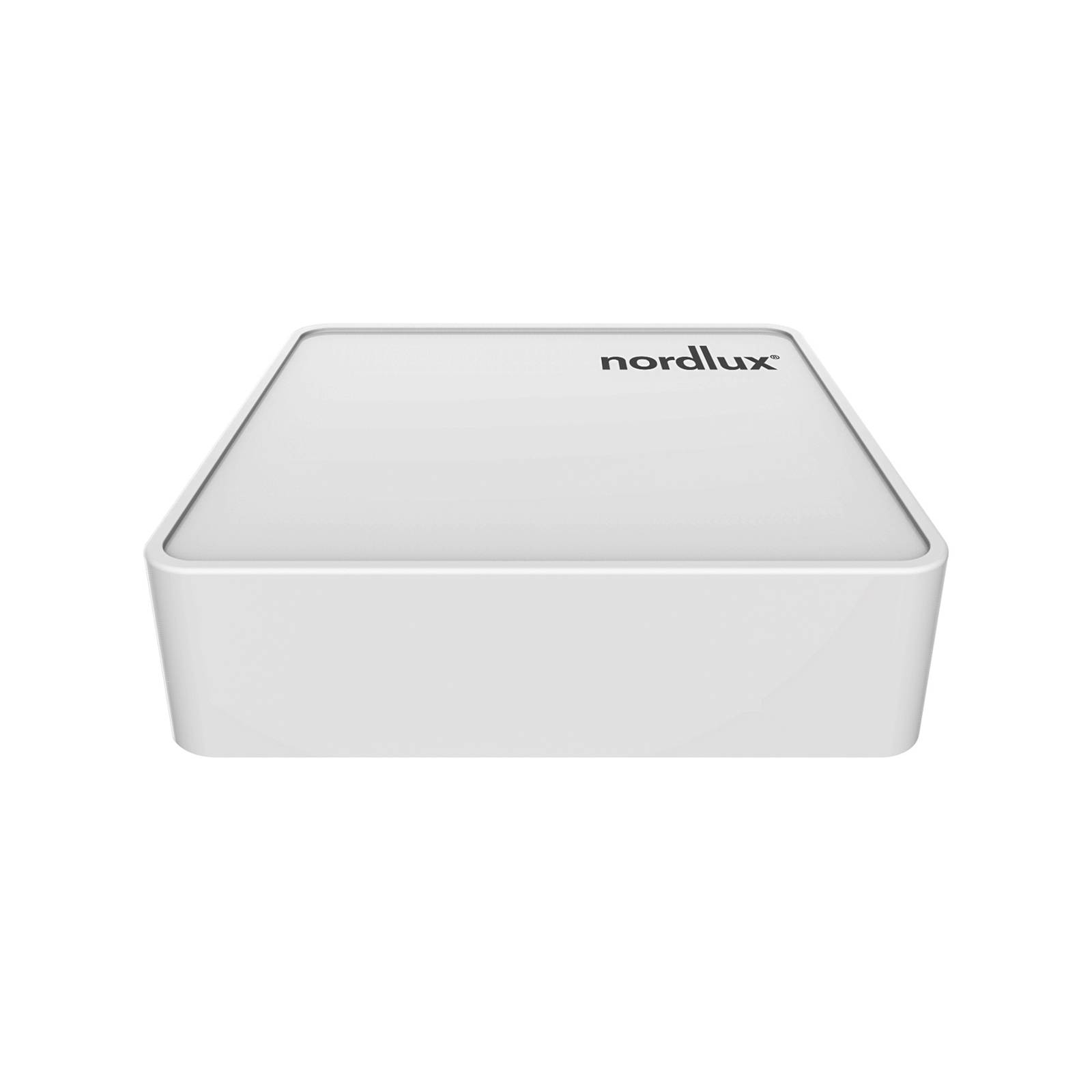 White rectangular dual Wi-Fi bridge with a smooth surface and rounded edges, featuring the Nordlux logo on top, designed for smart lighting connectivity in the UK.