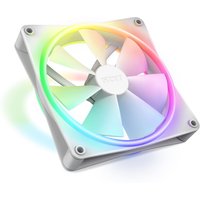 White NZXT F120 RGB DUO fan, 12 cm, with vibrant multicolor LED lighting and sleek design.