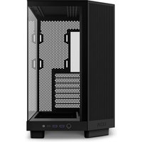 Black NZXT H6 Flow Midi Tower with mesh front panel, tempered glass side, and multiple expansion slots.