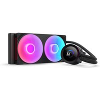 Black NZXT Kraken Plus RGB 240 liquid cooler with dual 12 cm fans and vibrant multicolor LED lighting.