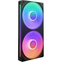 Black NZXT computer case fan with dual RGB-lit circular fans in a rectangular frame.