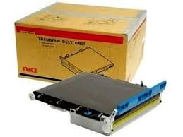 OKI 01173101 Transfer Belt in a cardboard box, featuring a gray and blue transfer unit designed for 100K pages, compatible with OKI ES 3640 printers.