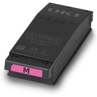 Black OKI toner cartridge with magenta label, rectangular shape, model 09006128, original design.