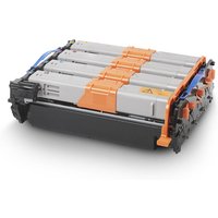 OKI 44968301 printer drum multipack, four gray and orange units stacked with black base and colored connectors.
