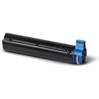 Black OKI 45807111 toner cartridge with blue locking mechanism on one end.