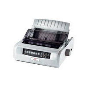 Gray dot matrix printer with a transparent cover, featuring a control panel with buttons and a digital display, designed for high-speed printing at 360 x 360 DPI and 473 CPS.