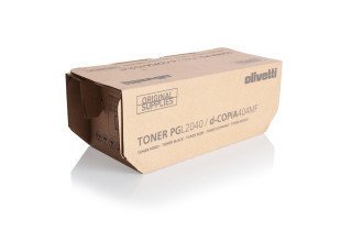 Brown cardboard box containing Olivetti B0940 toner kit, labeled for PG L 2040, capable of printing 15,000 pages, with "ORIGINAL SUPPLIES" printed on the side.