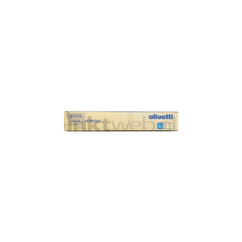 Cyan toner cartridge for Olivetti D-Color MF 454, featuring a beige box with blue Olivetti branding and specifications for 26K pages at 5% coverage.