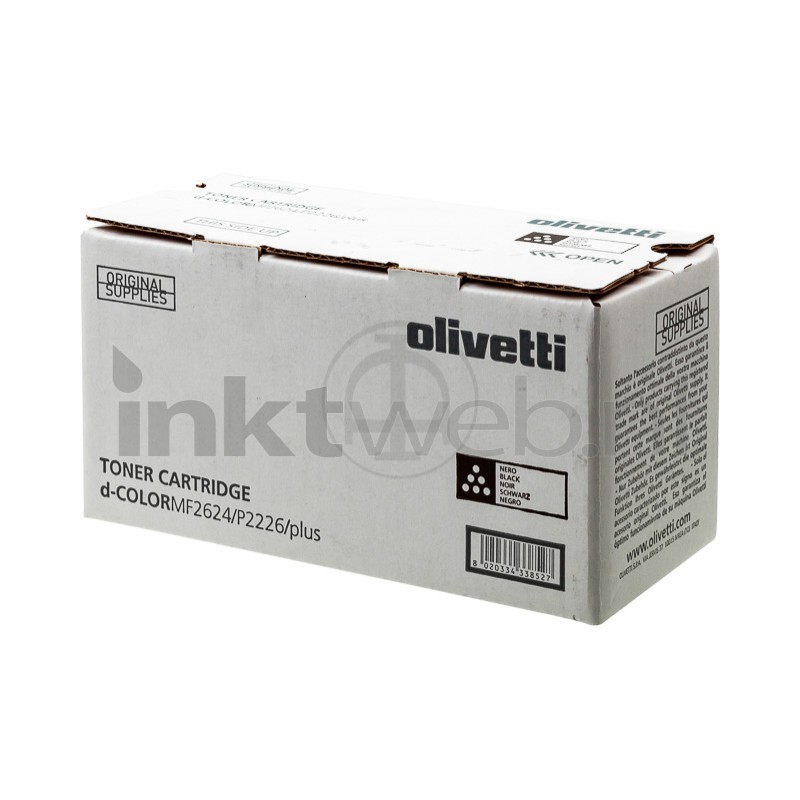 White cardboard box labeled "Olivetti" with black text, featuring details about the B1237 toner kit, designed for Olivetti D-Color printers, capable of printing 4K pages.