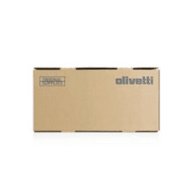 Brown cardboard toner waste box labeled "olivetti," designed for KM Bizhub C 750 I, capable of handling up to 44,000 pages.
