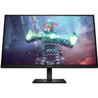 27-inch OMEN by HP UHD gaming monitor with thin bezels, black stand, displaying vibrant action scene.