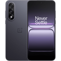 Phantom Grey OnePlus Nord 5 smartphone, 6.83-inch display, triple rear cameras, "Never Settle" on screen.