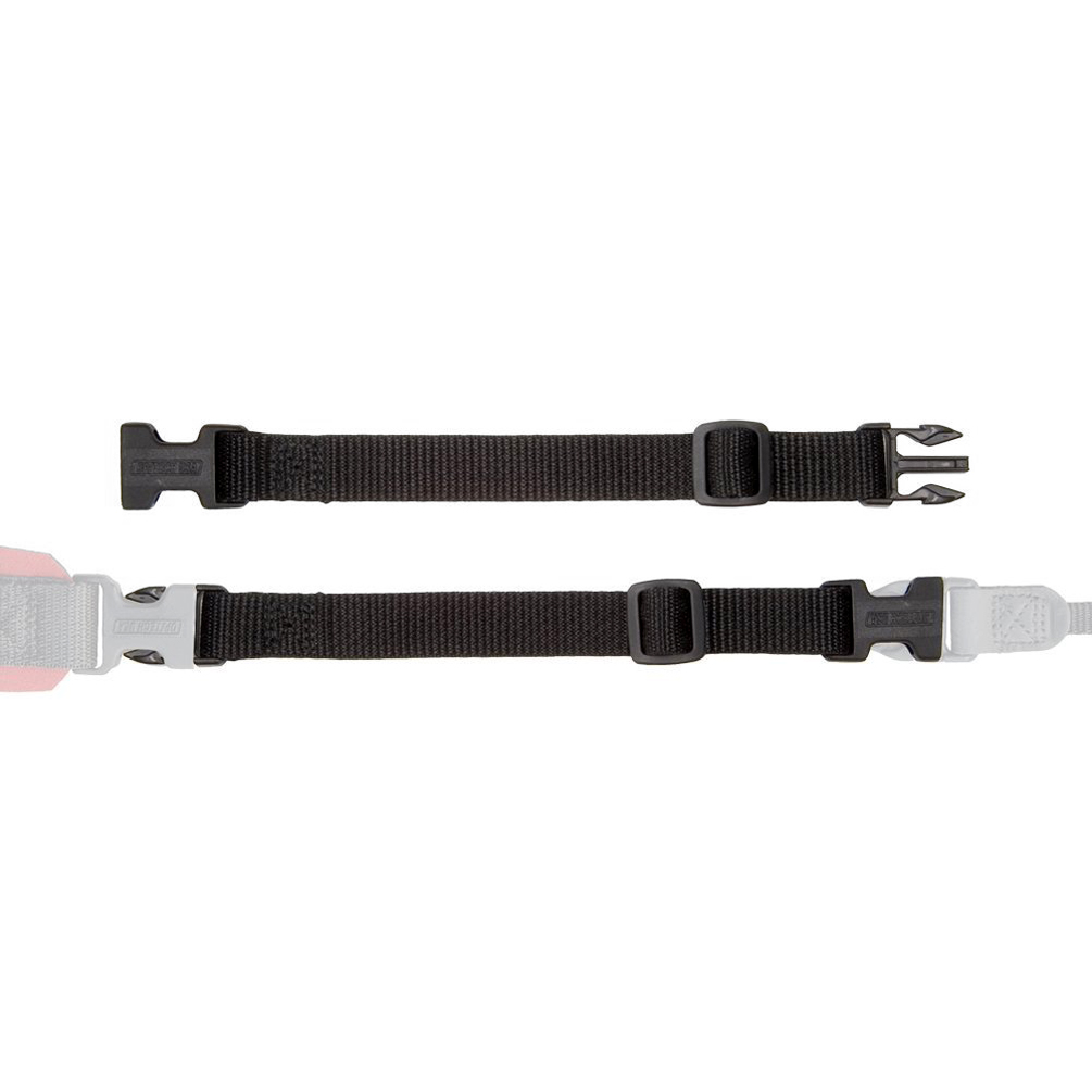 Black nylon extension connectors with adjustable buckles and clips, designed for secure attachment and easy adjustment, featuring a durable, lightweight construction.