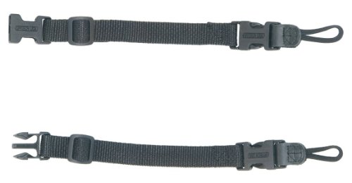Black nylon loop connectors with adjustable lengths, featuring durable plastic clips on each end for secure attachment, designed for camera straps or accessories.