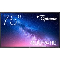 Optoma 5753RK 75" interactive whiteboard, 4K UHD display, black frame, galaxy-themed screen background.