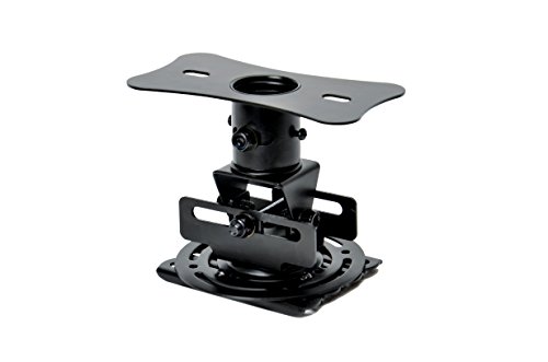 Black metal projector mount with adjustable arms and a circular opening at the top, designed for ceiling or wall installation, featuring a sturdy base for secure attachment.