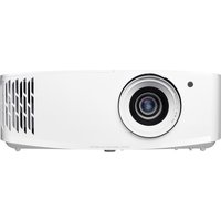 White Optoma UHD38x projector with large lens, vented side panel, and compact design for 4K UHD display.