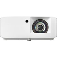 White Optoma ZH350ST short throw projector with large lens and 3500 ANSI lumens brightness.