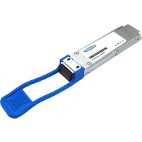 Silver Origin Storage transceiver with blue pull tab, rectangular shape, and visible connector pins.