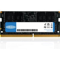 Black Origin Storage 4GB DDR4 SODIMM with blue label, gold connectors, and white barcode on front.