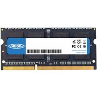 Black Origin Storage 8GB DDR3 1600MHz SODIMM with blue label and gold connectors.
