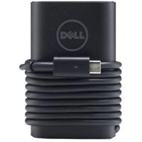 Black Dell 45W USB-C AC adapter with UK plug, featuring a coiled cable and Dell logo on the compact charger body.