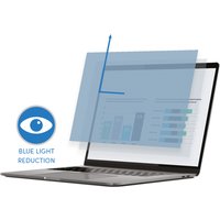 Anti-blue security filter for 15.6in screens, transparent with blue tint, shown on a laptop screen.