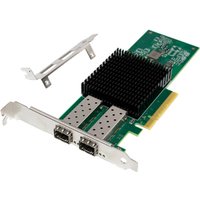 Green PCIe 3.0 x8 NIC with dual 10GbE SFP+ ports and black heat sink, includes metal bracket.