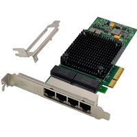 Origin Storage Intel I350 NIC PCIe card with black heatsink, green circuit board, and four Ethernet ports.