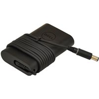 Black Dell 65W AC adapter for Latitude E Series, compact design, with EU cable and rounded connector.
