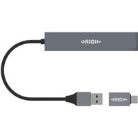 Gray Origin Storage Docking Station USB 3.2 with dual connectors, featuring USB-A and USB-C plugs.