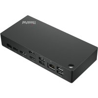 Black rectangular USB-C docking station with multiple ports, including USB, HDMI, and Ethernet, by Origin Storage.