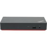 Gray Origin Storage USB-C docking station with red base, featuring multiple ports on the front panel.